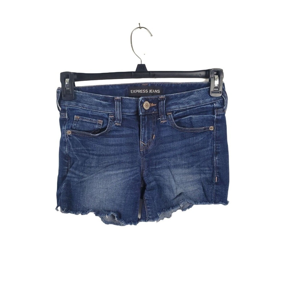 Express Womens Denim Shorts Size 00 Raw Hem Mid Rise Raw Hem Medium Wash